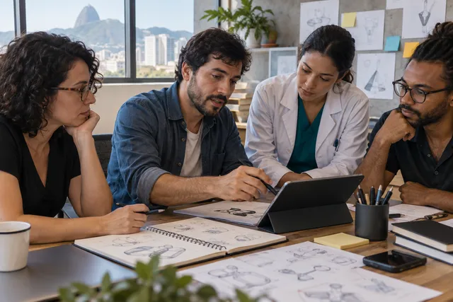 Equipe multidisciplinar explorando uma proposta de solução em saúde.