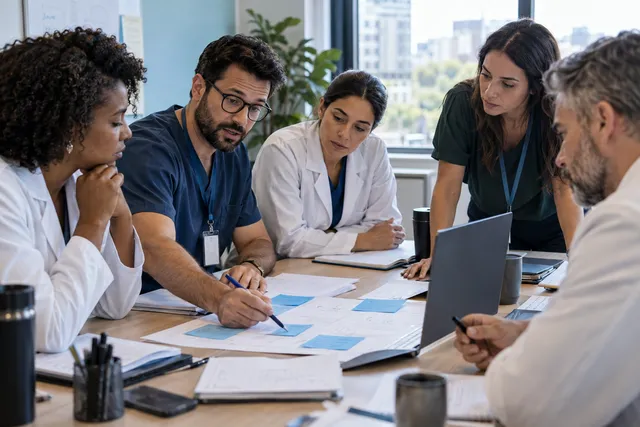 Equipe revisando prioridades e etapas de um projeto.